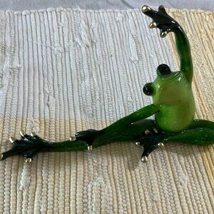 YOGA FROG Green Ceramic Posing Glass Yoga Frog Figurine
